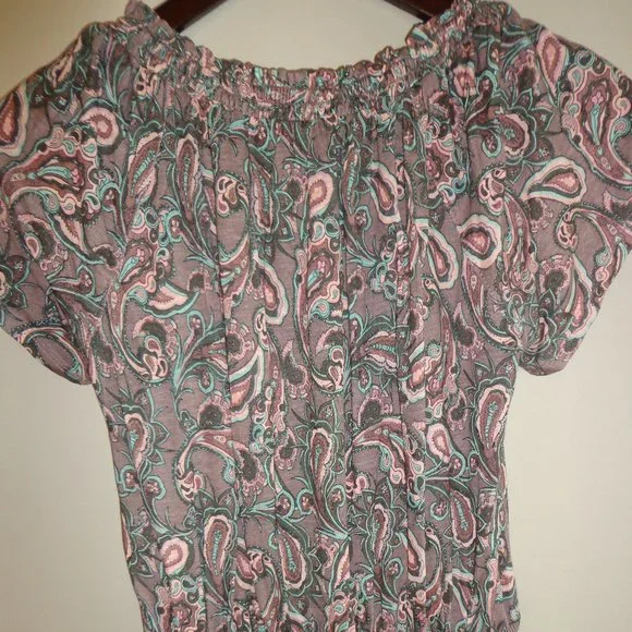 BRAND NEW Wrap Paisley Dress 2 Dusty Rose Short Raglan Sleeves Scoop Tie Neck - Picture 6 of 16